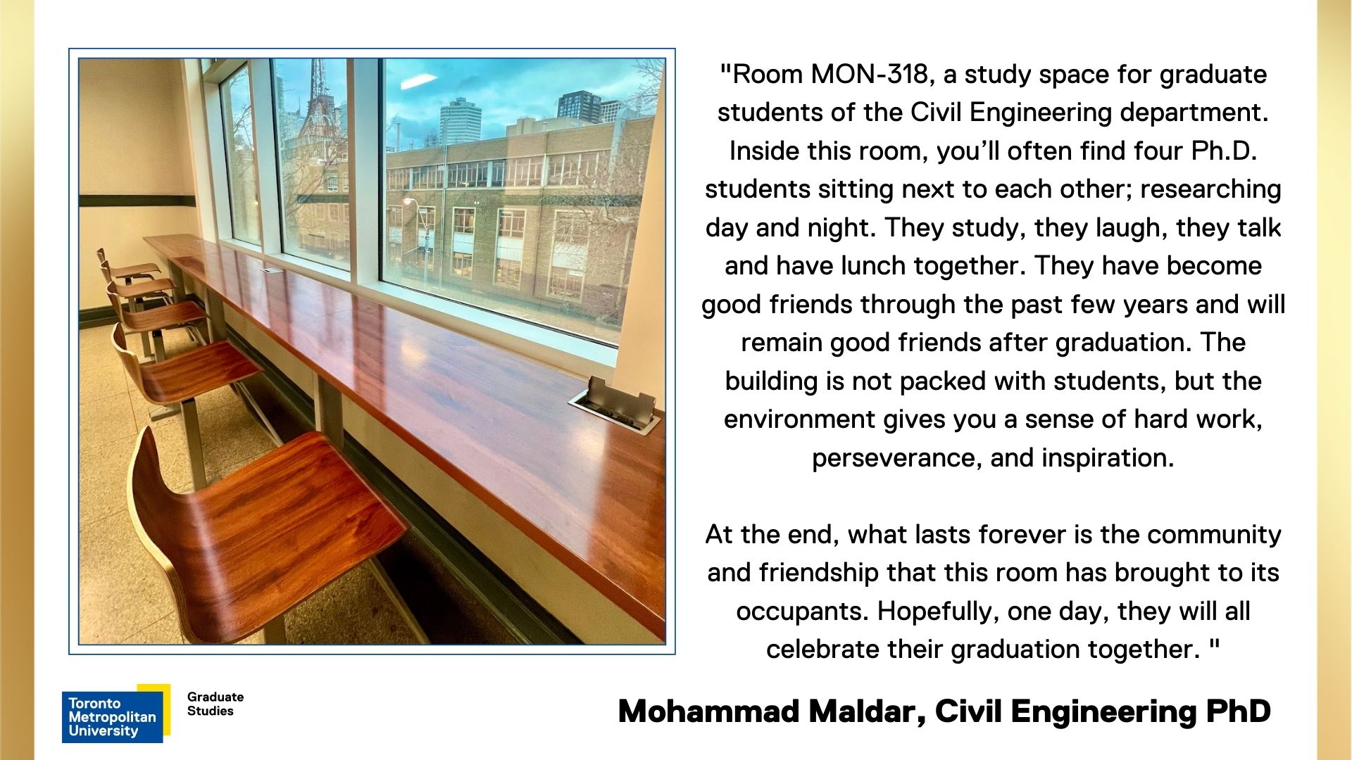 Mohammad-Maldar. Long table with chairs in engineering building.