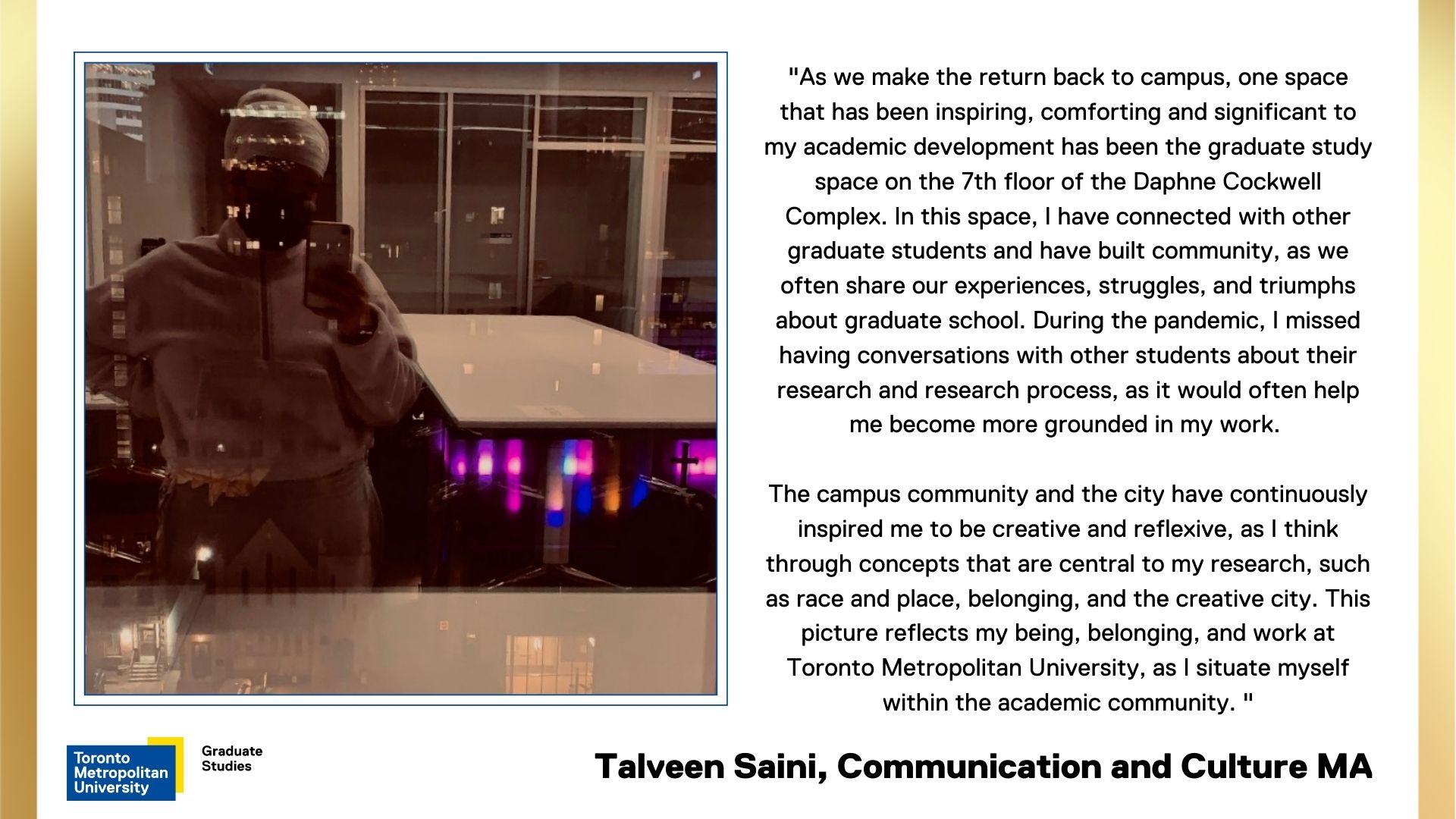 Talveen-Saini. Reflection of Talveen in DCC window at night.