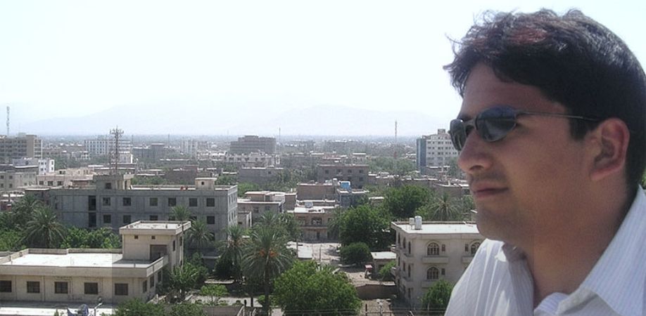 Obaid Mahmoodi with Afghanistan skyline in background