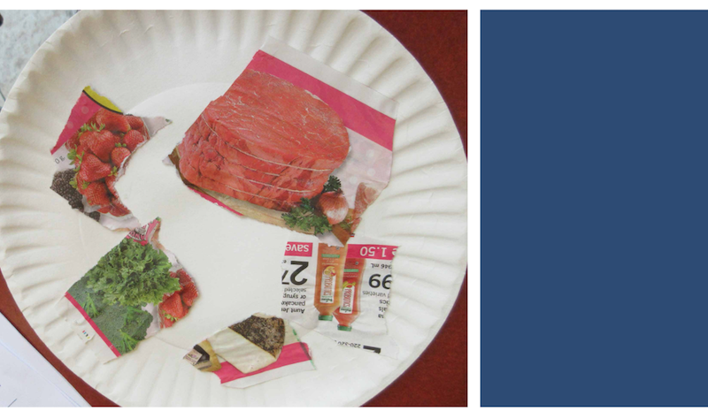 Cut out photos of food on a paper plate