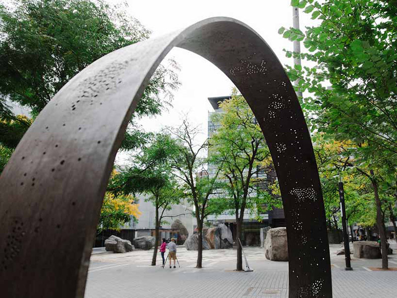 A close up of the Ring, located on Gould street, and its perforations in the shape of animals.