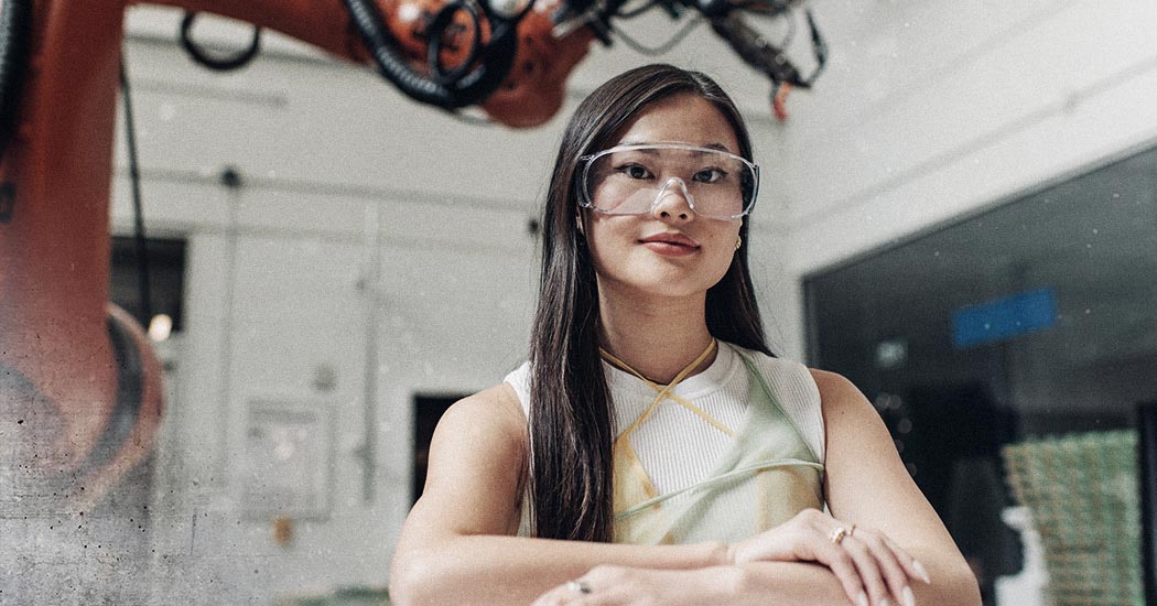Student wearing goggles in Toronto Metropolitan University's Creative Technology Lab.