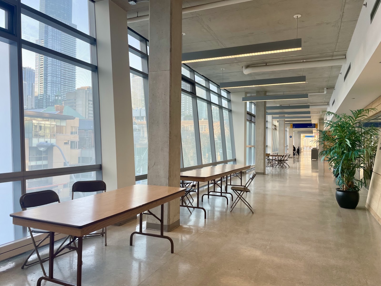 Engineering building hallway with tables and chairs