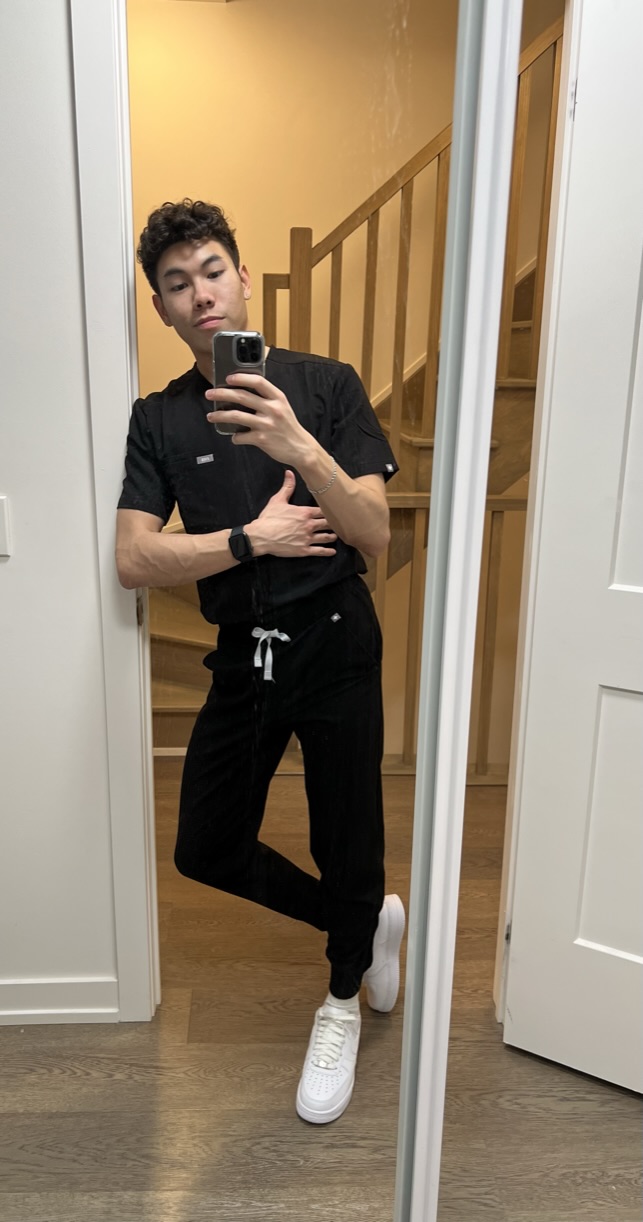 Nick getting ready for work at the clinic 