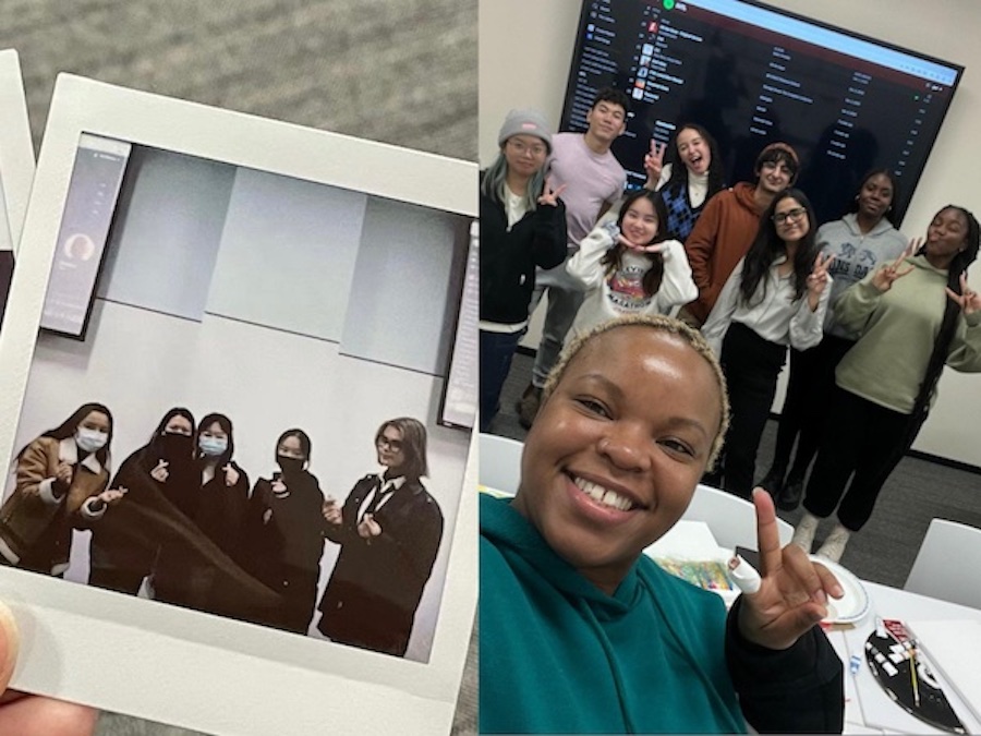 Photo collage of Rena with her colleagues at TMU.