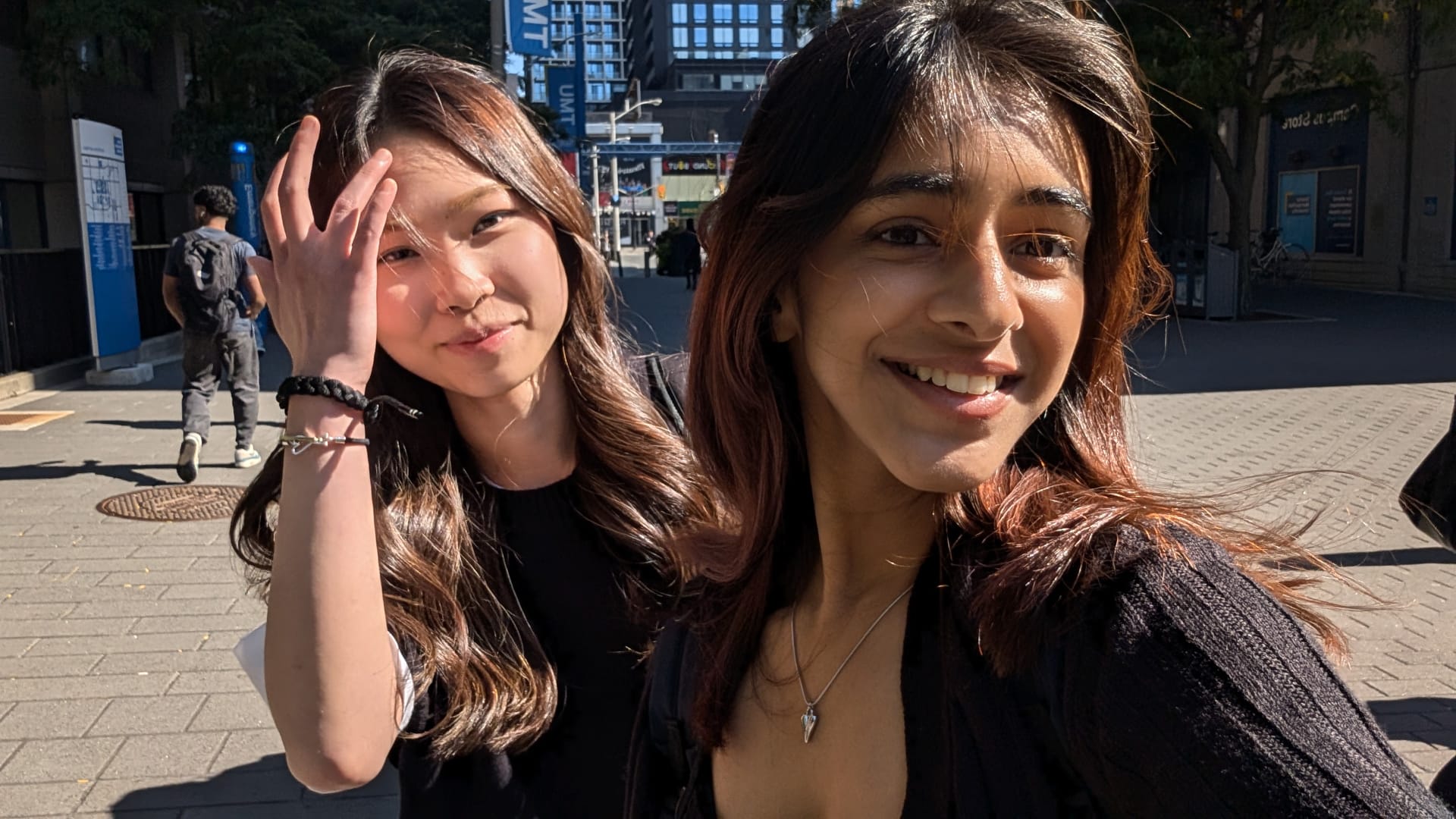 A picture with my coworker on our lunch break