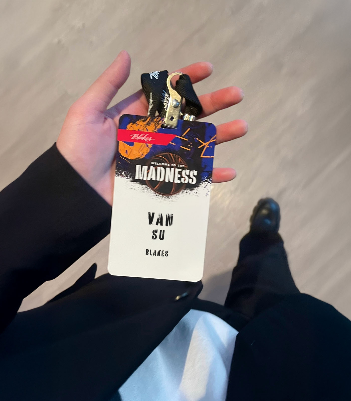 Photo of a name badge at a networking event