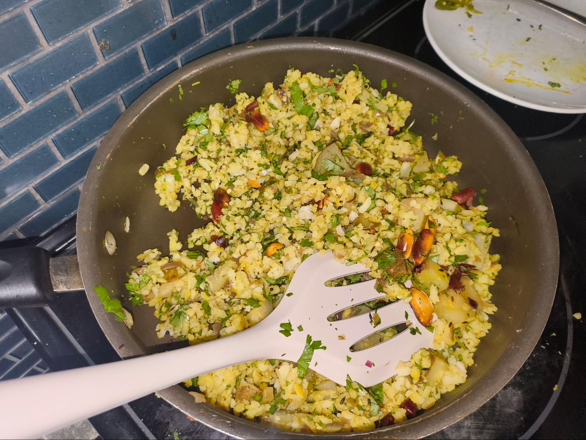 Lunch cooking on the stove at home