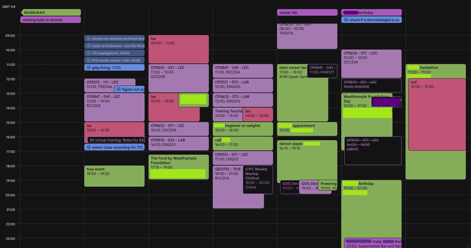 Garv' weekly schedule 