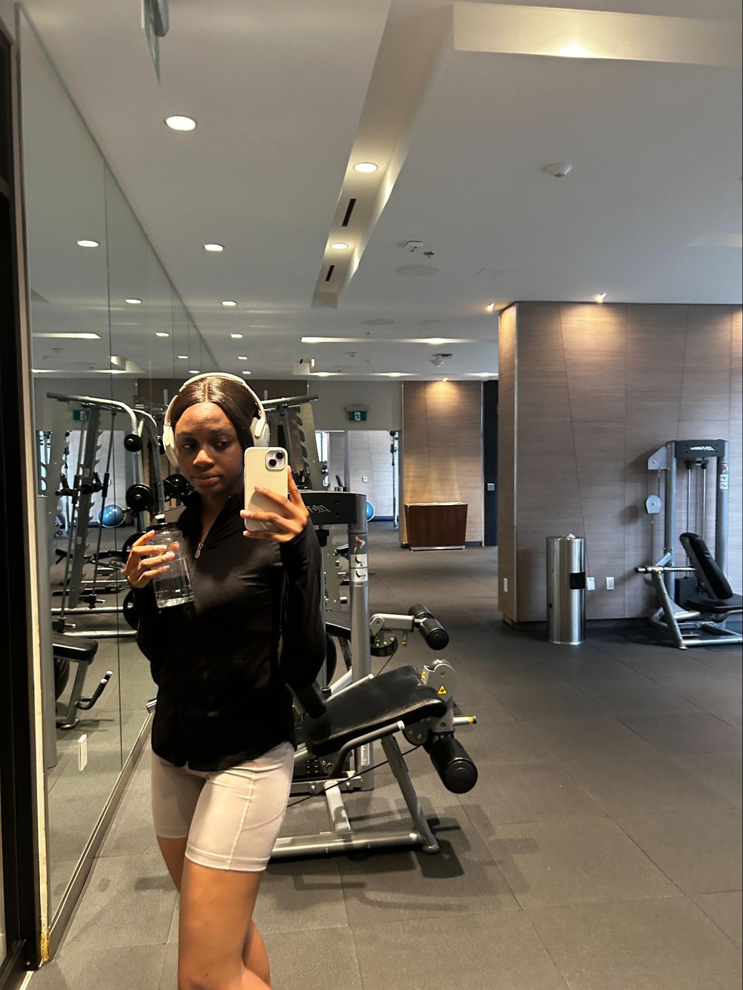 TMU student at the gym during a busy student schedule