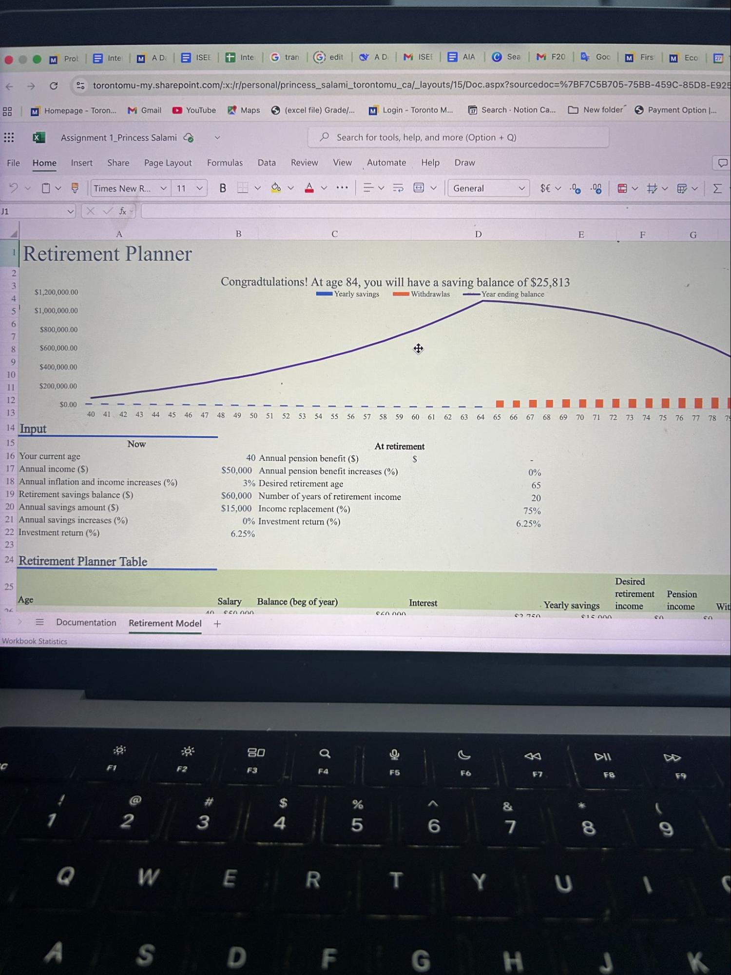 A glimpse of TMU student’s financial modeling assignment