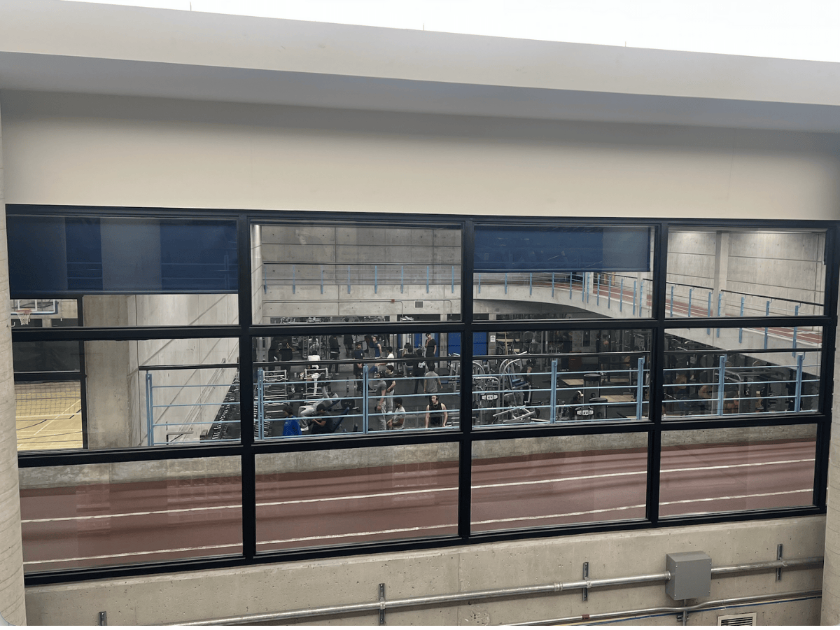 A portion of the running track at Toronto Metropolitan University's Recreation Athletic Centre