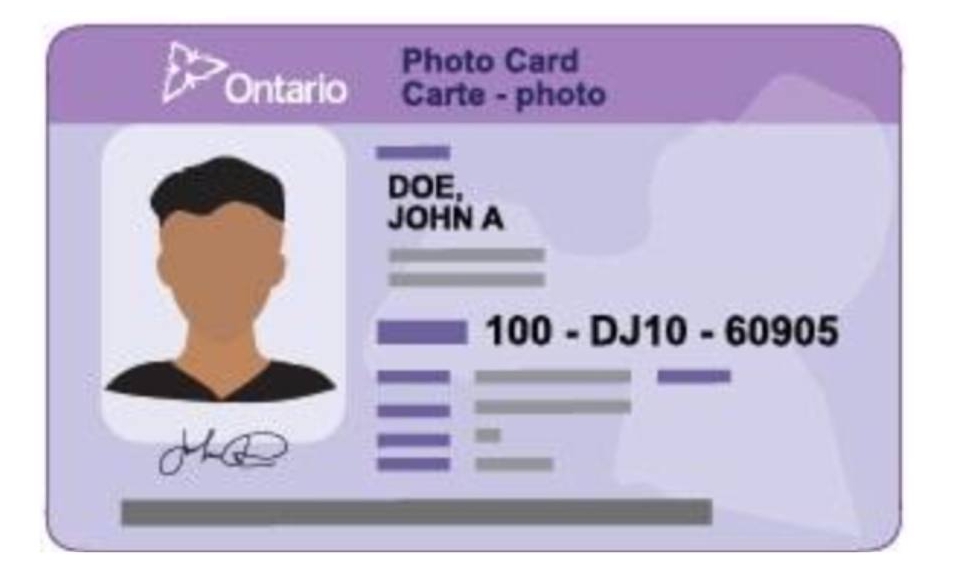 An Ontario driver's license card sample.