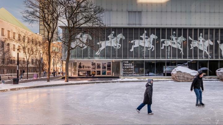 We are still accepting applications for undergraduate programs starting January 2027. Two people skating in Lake Devo on TMU's campus.