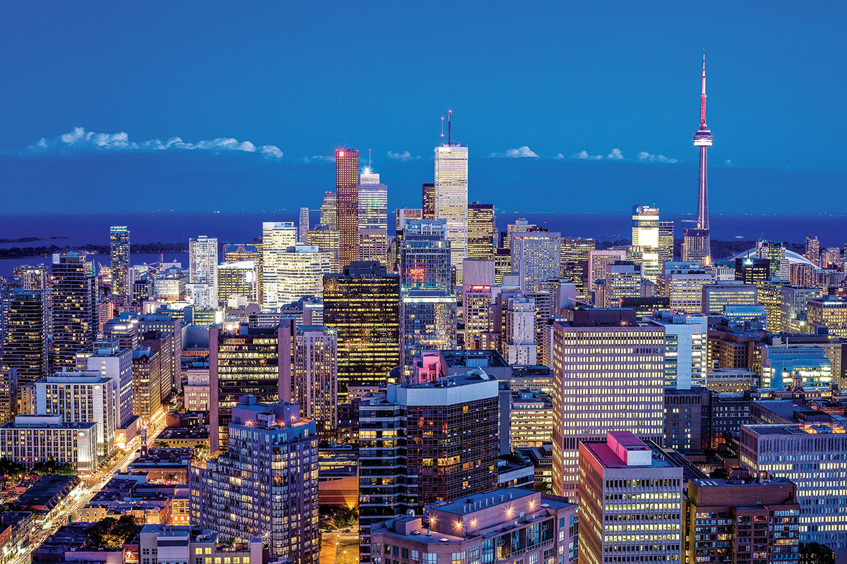 Nighttime view of the Toronto skyline