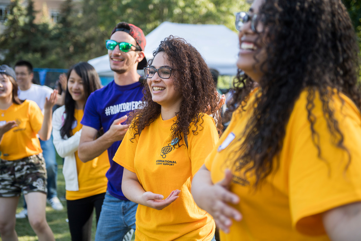 Students dancing during orientation