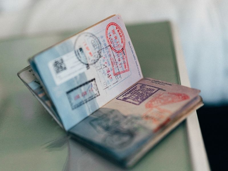 Open stamped passport.