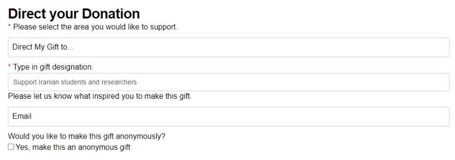 Screenshot of TMU's Donate Website