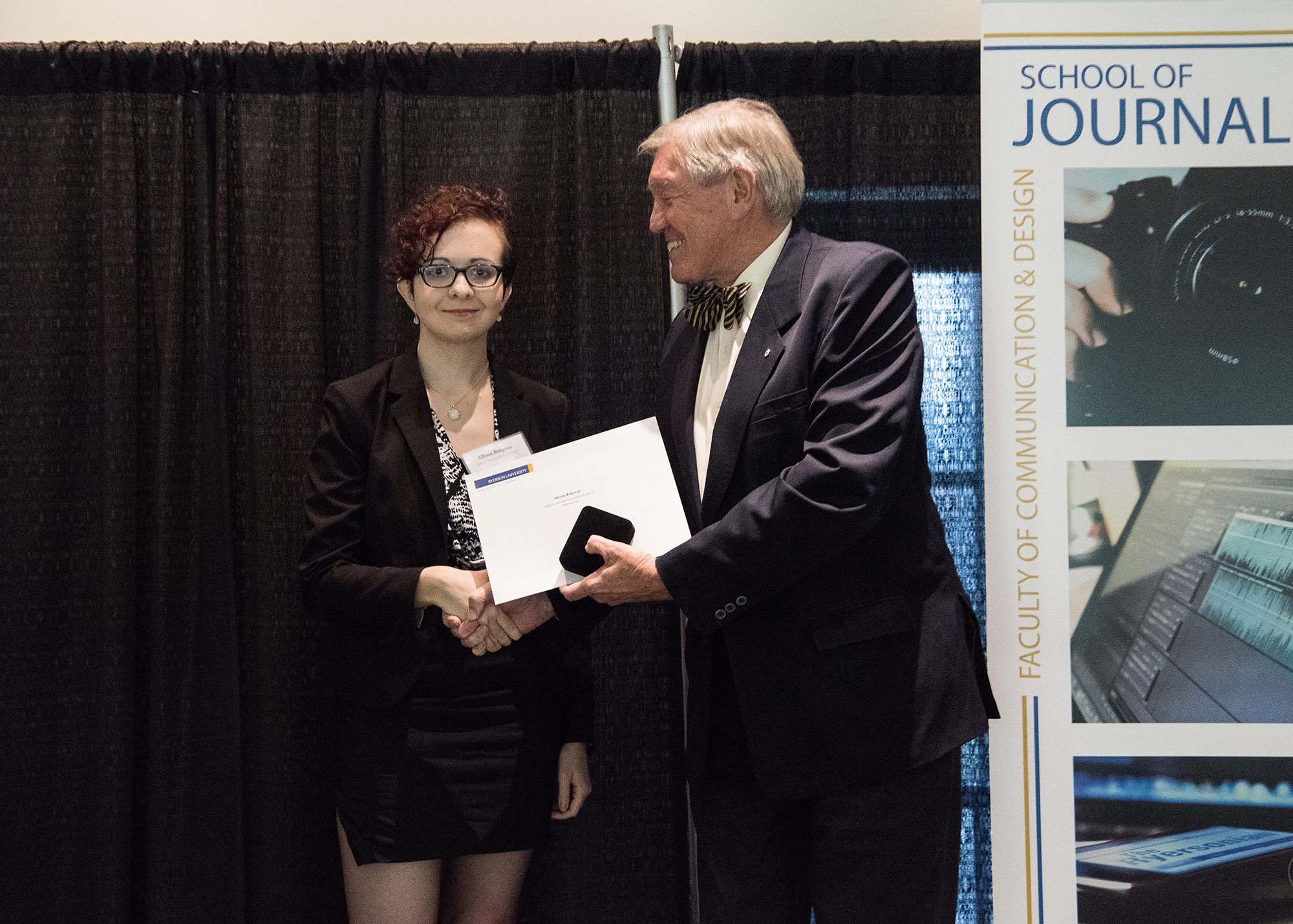 2016 winner Allison Ridgway with John A. Honderich, Chair, TorStar corporation.