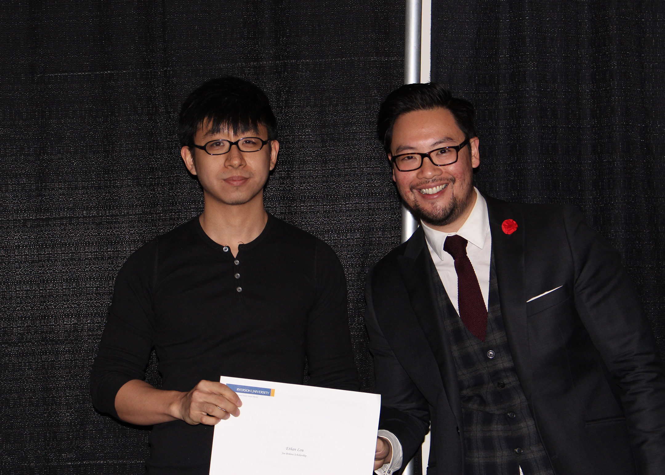 2015 winner Ethan Lou with Awards committee member Adrian Ma.
