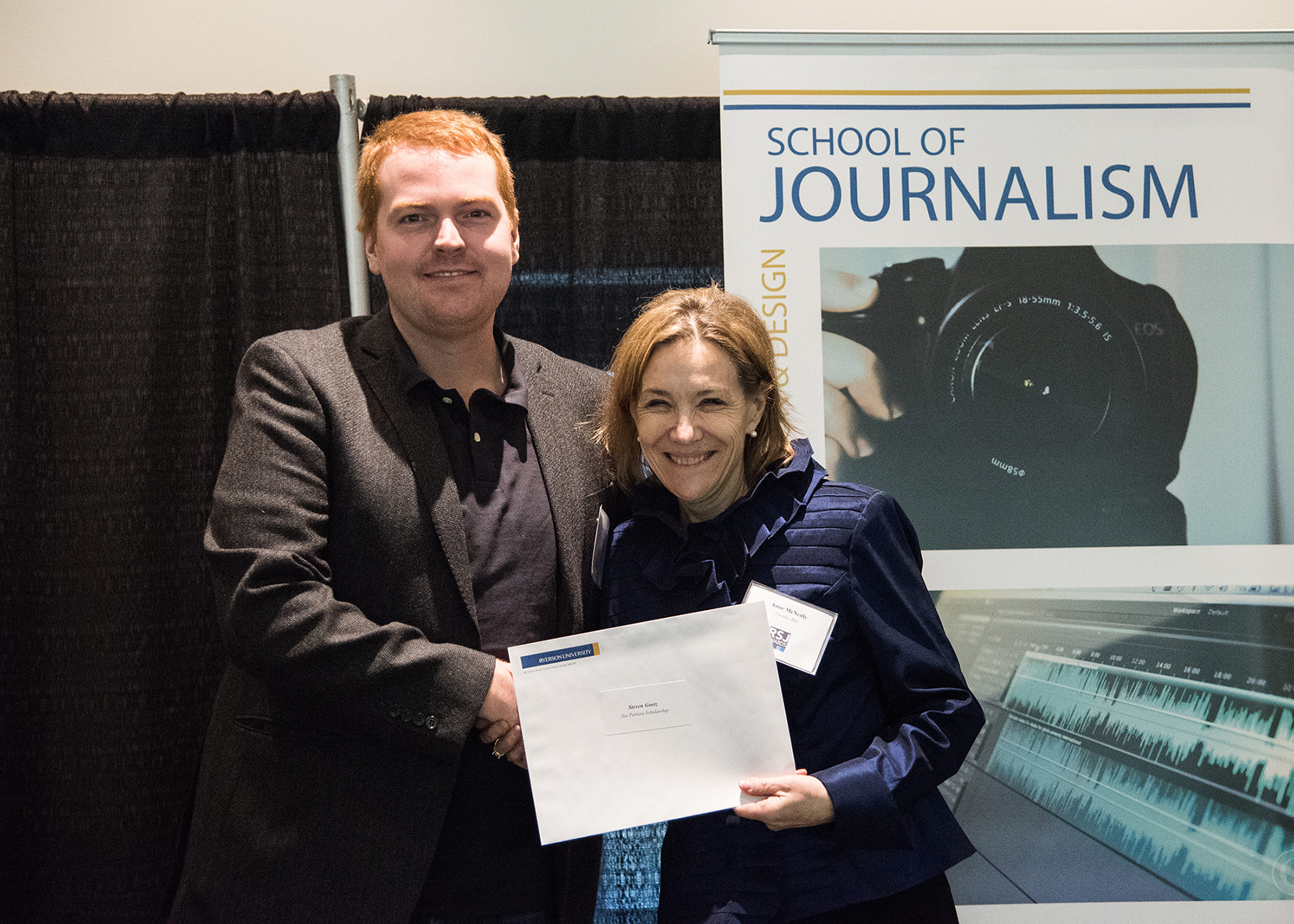 2016 winner Steven Goetz with Awards committee member Anne McNeilly.