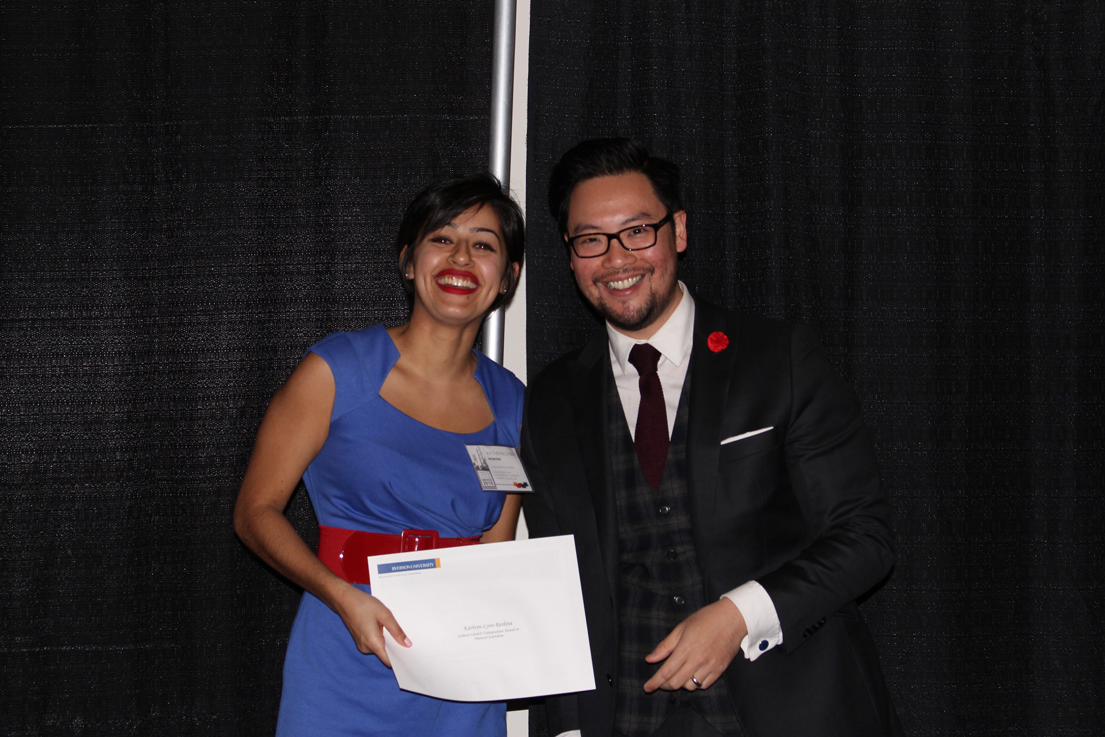 2015 winner Kathryn-Lynn Raskina with Awards committee member Adrian Ma.