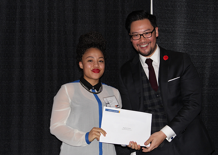 2015 winner Angelyn Francis with Awards committee member Adrian Ma.