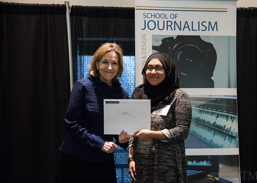 Awards committee member Anne McNeilly with 2016 winner Amira Zubairi.