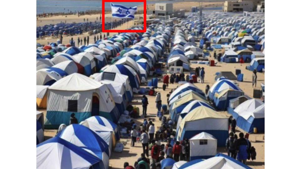 Picture of tents with a red square highlighting a flag.