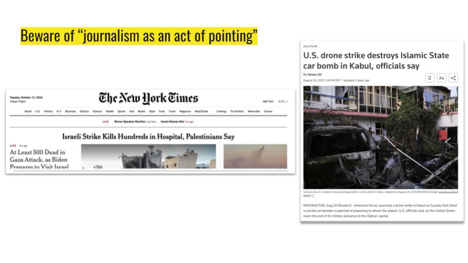 Slide with screenshots of an article and a tweet.