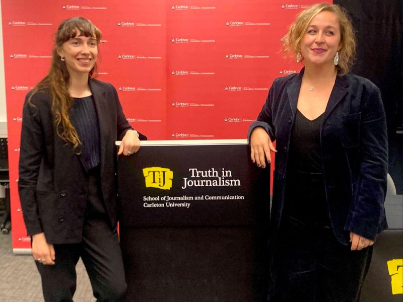 Vivianne Fairbank and Allison Baker at the Truth in Journalism conference in October.