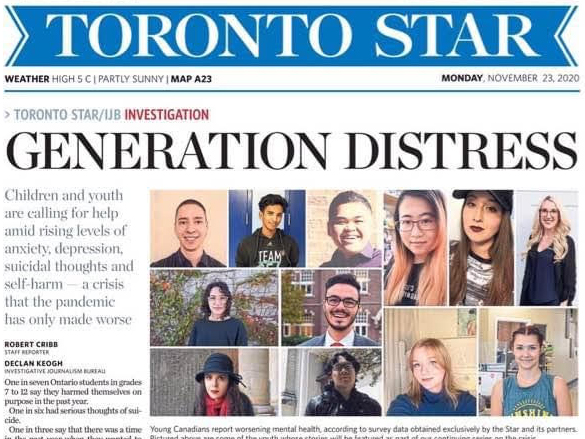 The front page of the Toronto Star on Nov. 23 when Generation Distress was published.