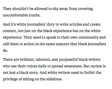 Quote from Kit Stone's The Insider, White journalists should be reporting on racial injustice, not just stepping aside for Black writers