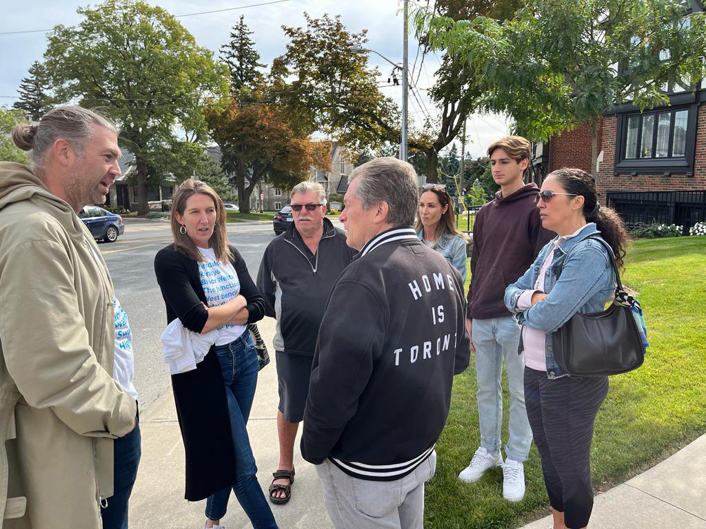 Mayor John Tory joins Siri Agrell campaigning and speaking with local residents in Parkdale-High Park.