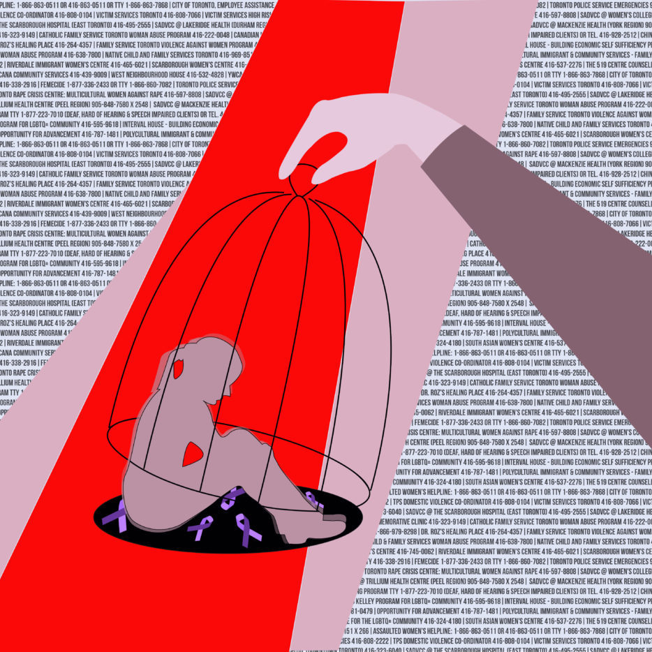 Illustration of a woman sitting in a bird cage