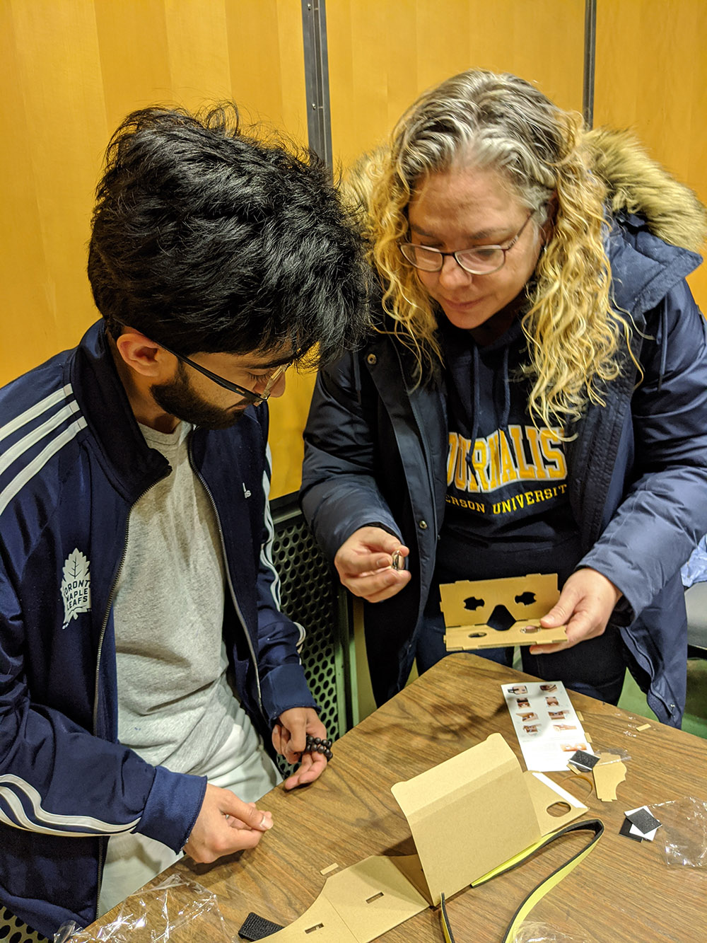 Student making cardboard VR viewers as part of the T. project.