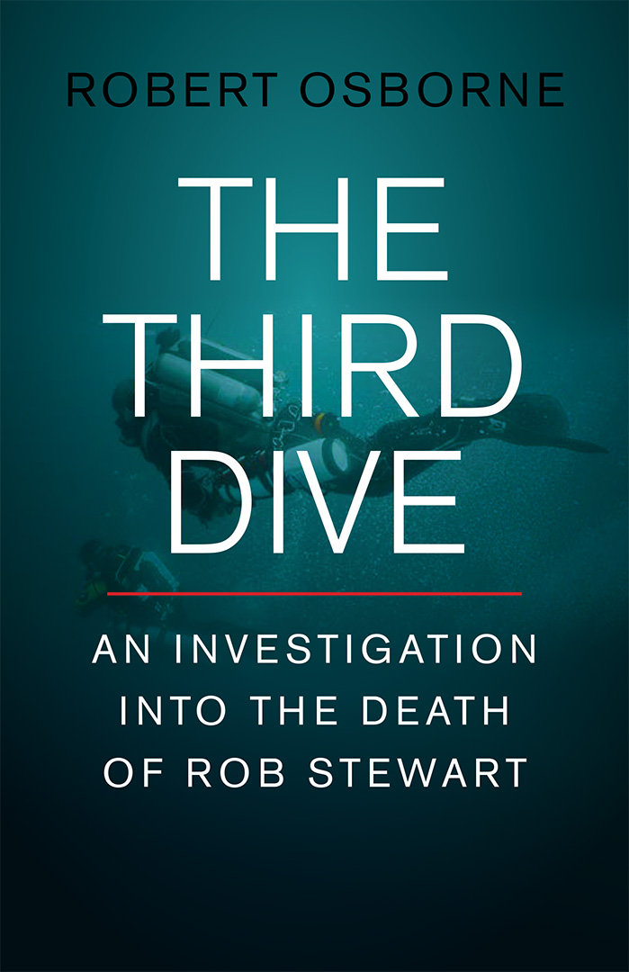 Cover image of "The Third Dive," which depicts two divers diving into water that is getting darker.