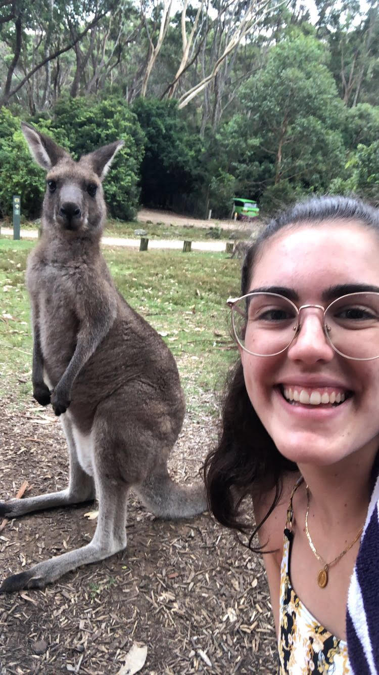 An exchange student with a kangaroo. 