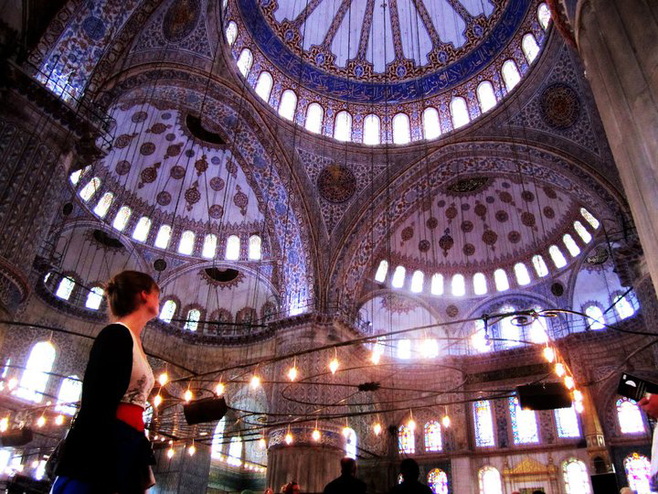 An exchange student in a mosque. 
