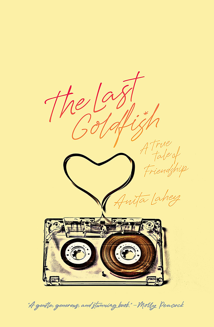 Front cover of "The Last Goldfish," which has the title at the top and a mix tape with a heart made out of the recording tape above it