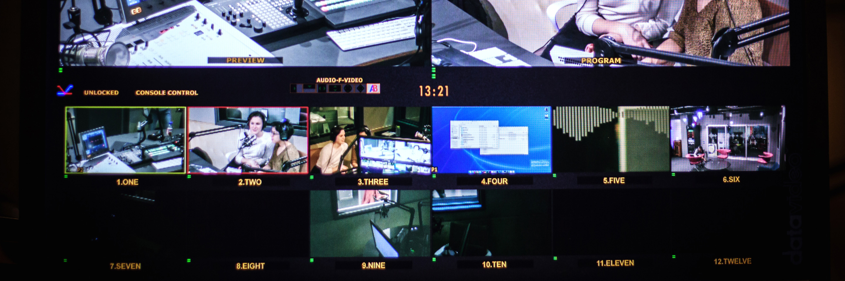 Production screens show a live broadcast