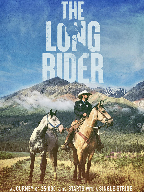 Cover image of the long ride with Filipe Masetti Leite and two of his horses in front of a mountain range. 