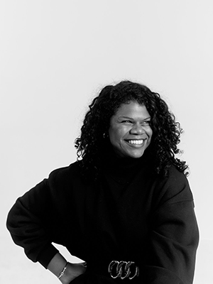 A black and white head shot of Eternity Martis. 