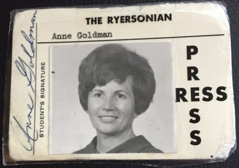 Anne Goldman's press card from the Ryersonian