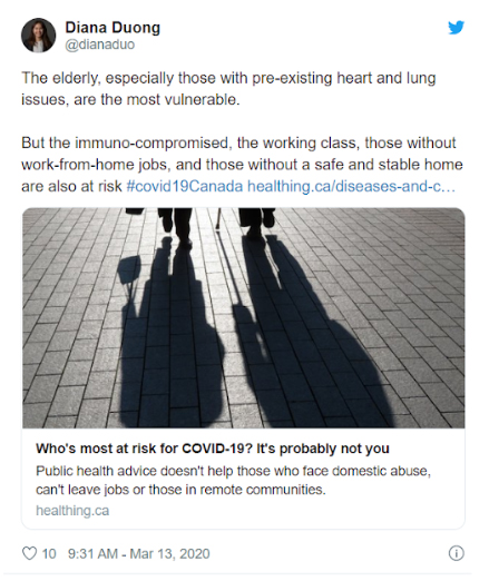 Tweet from Diana Duong promoting a Healthing story. 
