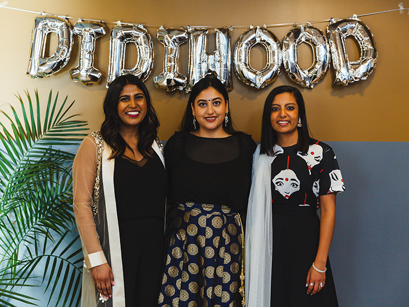 From left to right: Alumna Arti Patel, Roohi Sahajpal and Nikki Gill. 