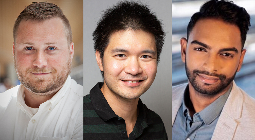 Head shots of Ross Arbour, Calvin Lau and Nitish Bissonauth