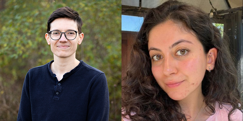 Managing editor and co-host, Pull Quotes podcast (left), Gabe Oatley (photo credits Casey Wiginton), producer and co-host, Pull Quotes podcast and writer, CBC’s Palestine Exception (right), Rahaf Farawi