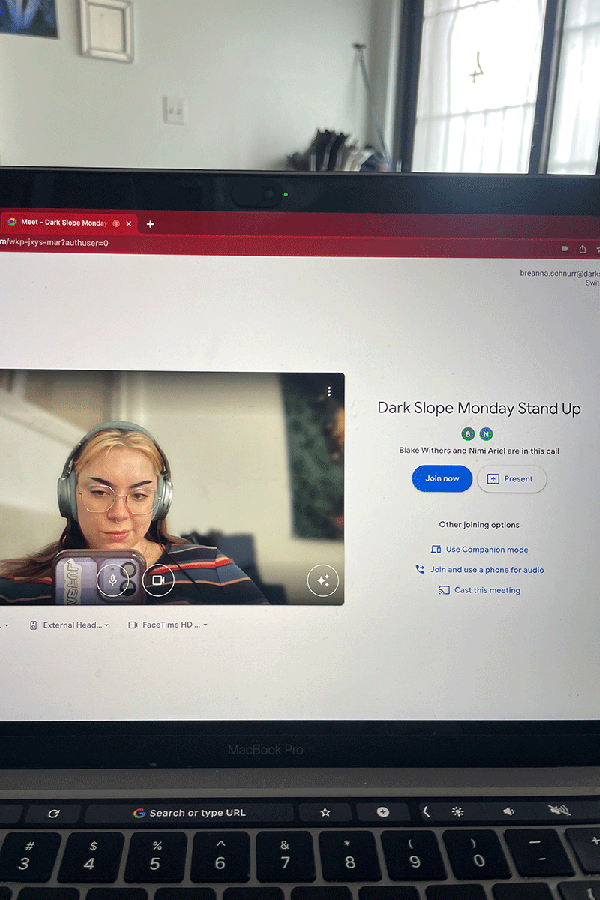 Breanna Schnurr on a video call displayed on a laptop sscreen