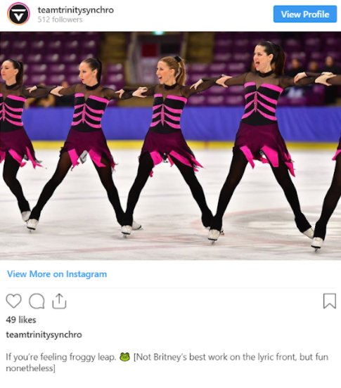 Robyn Doolittle (right) skating on Team Trinity in February at the 2020 Synchroskate Kanata competition in Kanata, Ont. (Teamtrinitysynchro/Instagram).